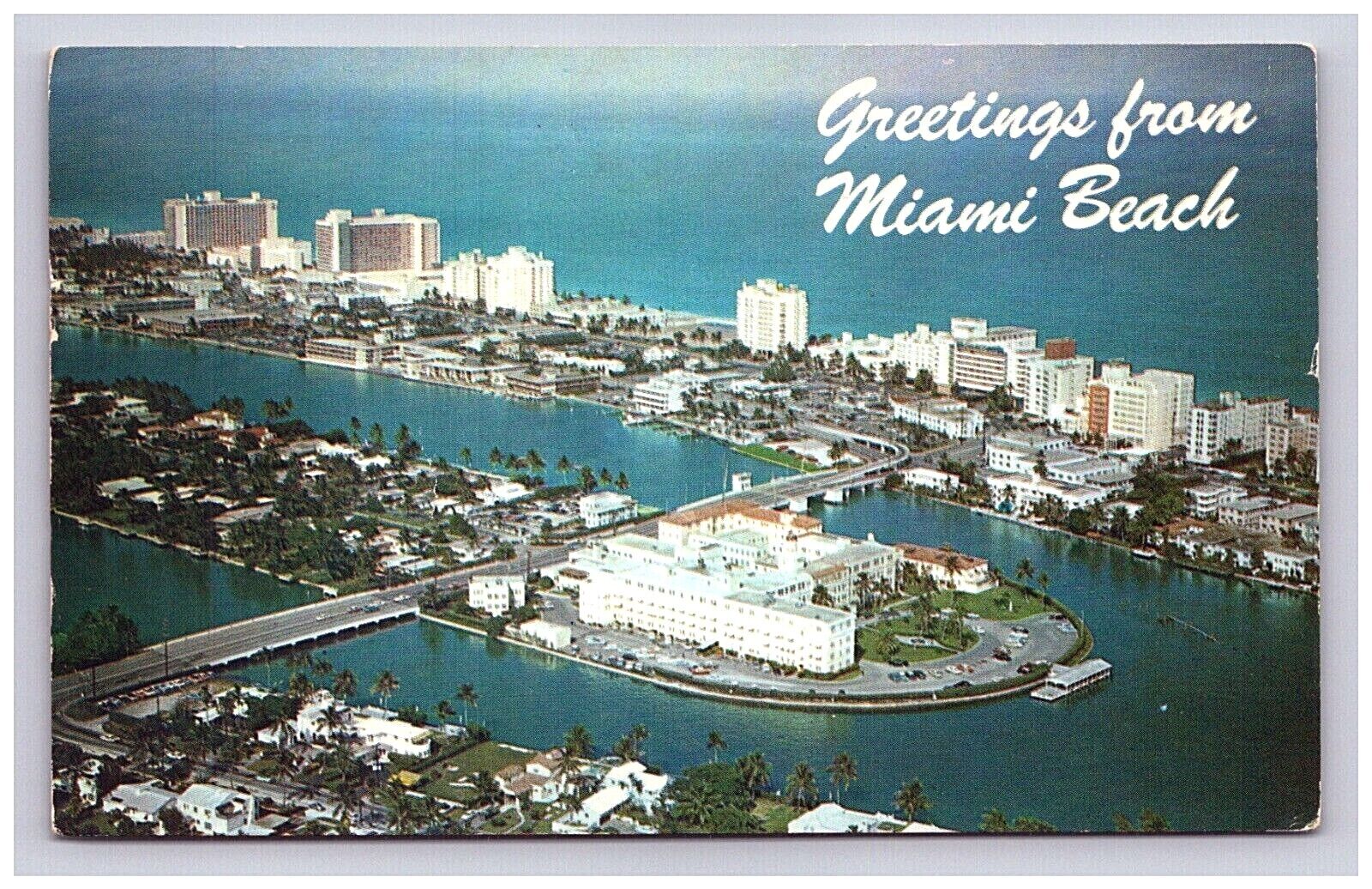 Postcard 1964 FL Greetings Aerial Scenic Coastal View Miami Beach Florida  