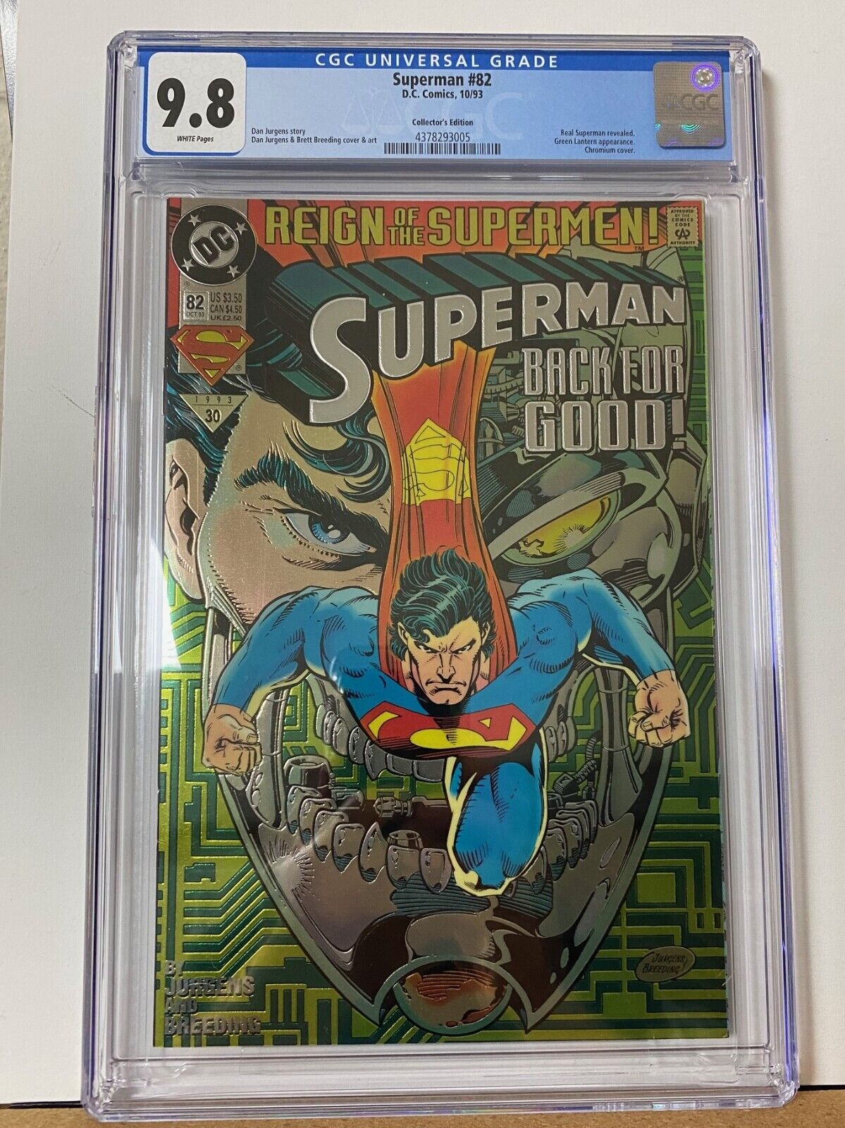 Superman #82 10/93 CGC 9.8 Real superman/chromium cover