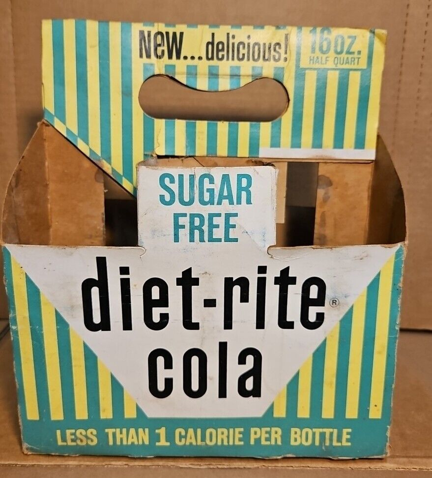 Vintage Diet-Rite Cola Sugar Free Soda 6-16 oz Bottles Carrying Case Pre-Owned 