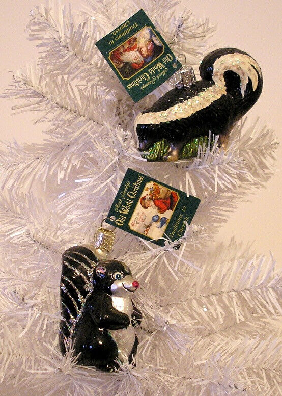LOT OF (2) DIFFERENT SKUNK  - OLD WORLD CHRISTMAS GLASS ORNAMENT NEW W/TAG