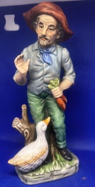 Vintage Bisque Old Man with Carrots Duck & Hat Figurine