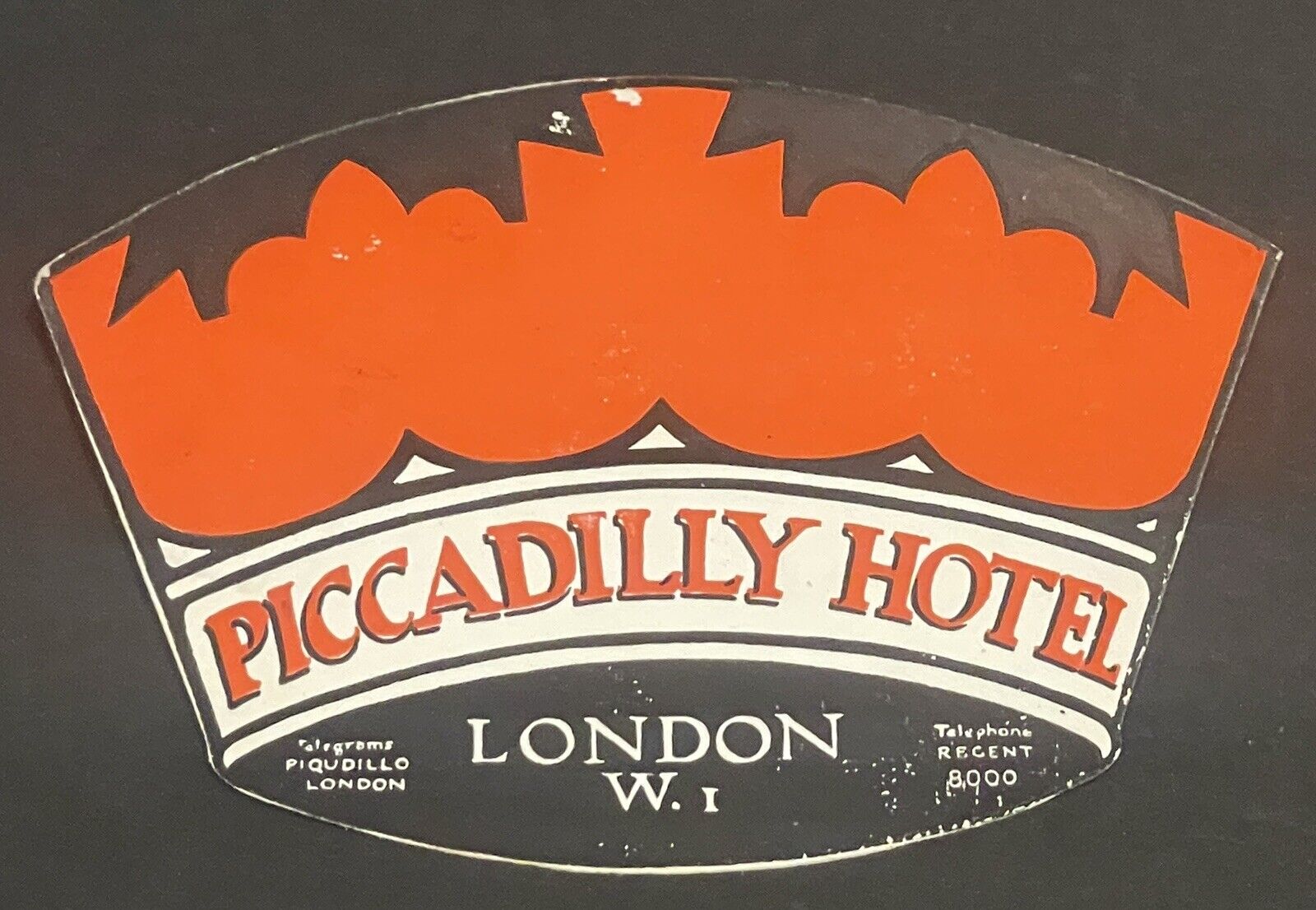 1940's-50's Piccadilly Hotel London, UK Baggage Label Original Orange