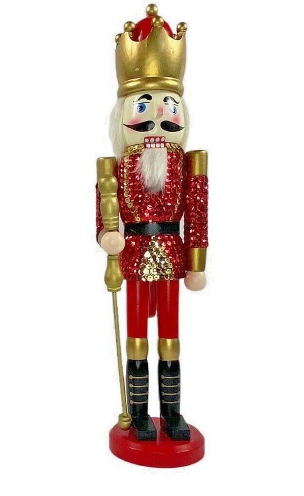Christmas Nutcracker KING IN RED SEQUIN JACKET 18 Inches Tall Wood
