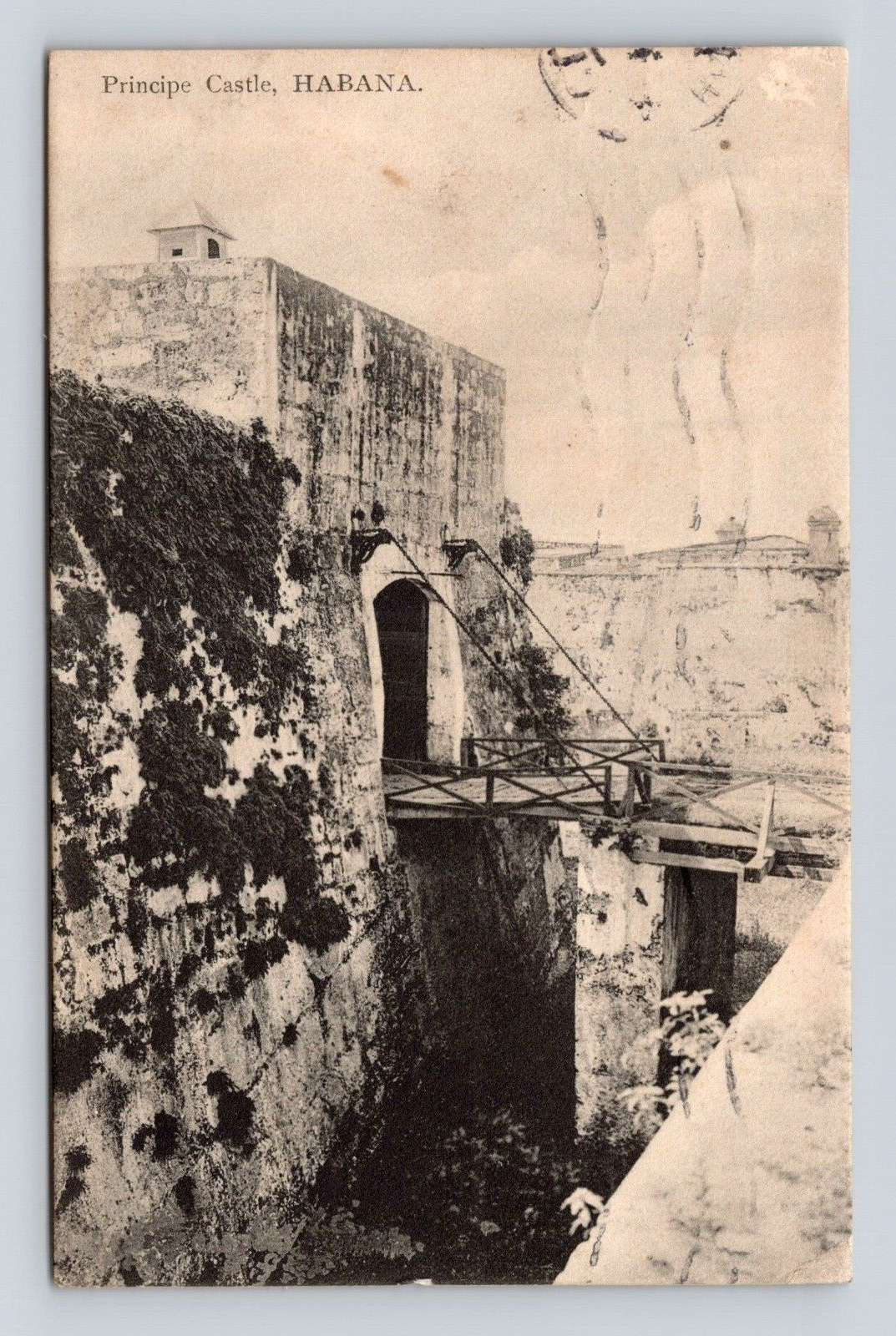 Antique Postcard PRINCIPE CASTLE HABANA CUBA RPPC Real Photo Moat 1908 Draw Gate