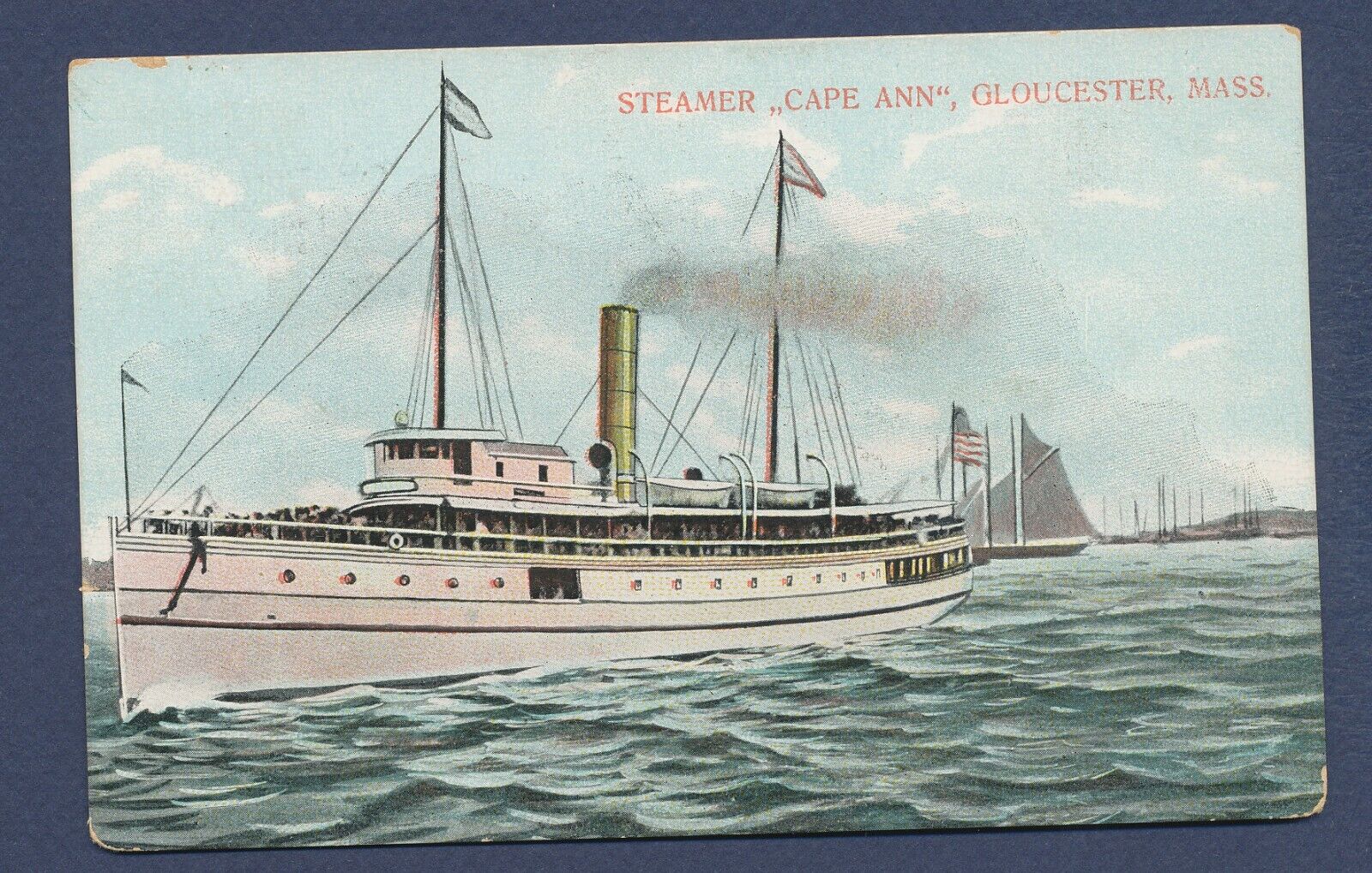 Steamer CAPE ANN - Gloucester Mass - flag postmark Gloucester 1908