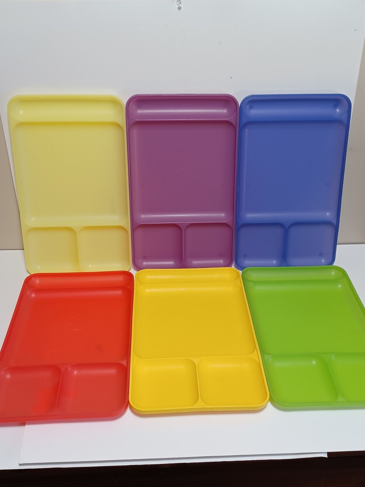 Vintage Tupperware Set of 6 Stackable Divided Food Lunch Trays, Multicolor 15x9