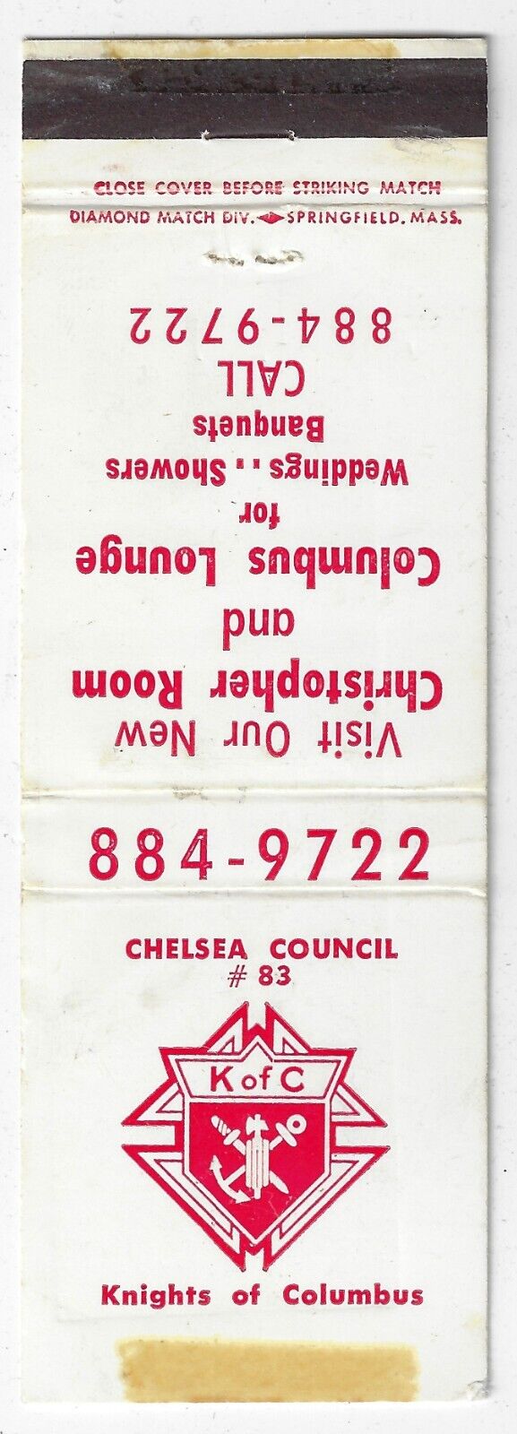 Knights of Columbus Chelsea Council #83 FS Empty Matchbook Cover