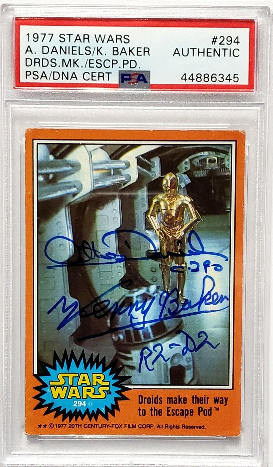 1977 TOPPS Star Wars ANTHONY DANIELS & KENNY BAKER Signed Card SLABBED PSA/DNA