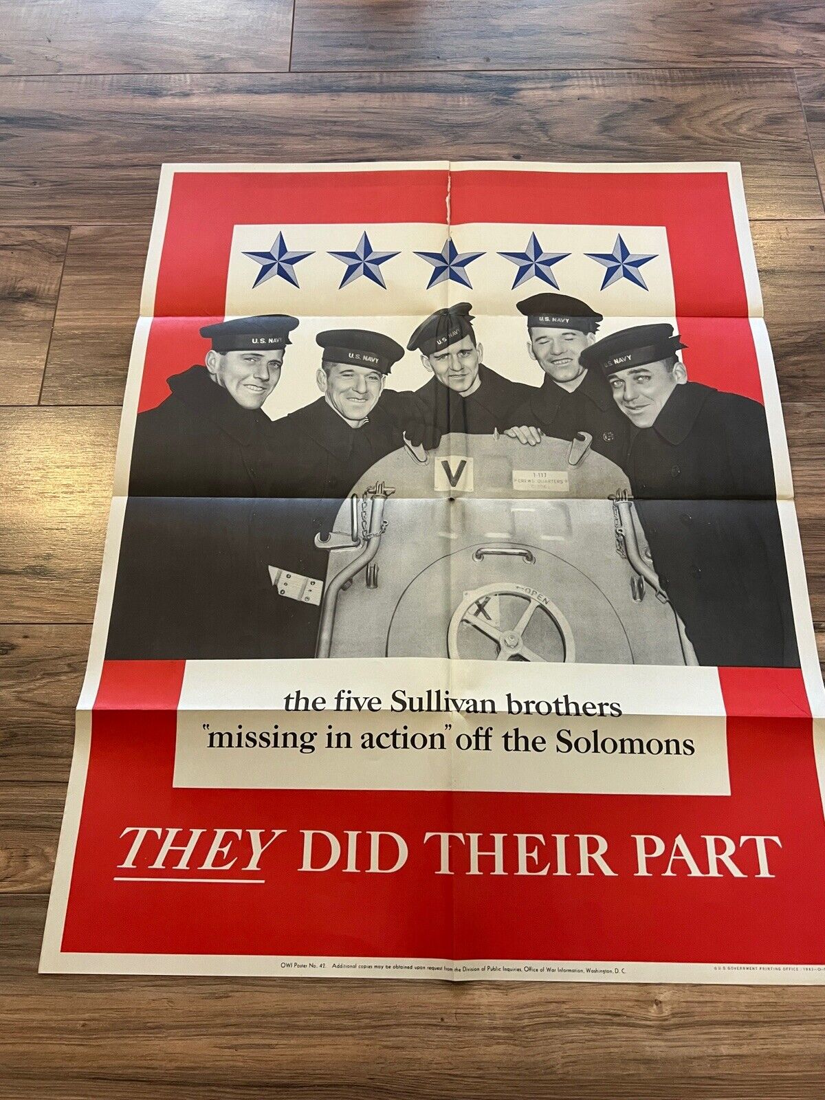 Original 1943 WW2 Poster The Sullivan Brothers They Did Their Part 28 X 22 #4