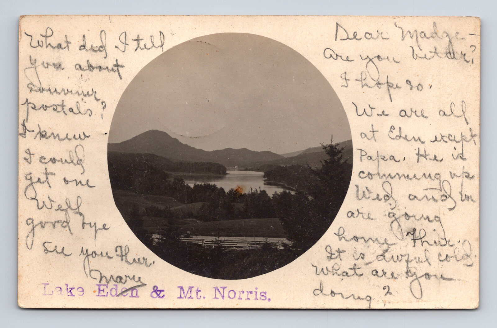 RPPC Lake Eden & Mt Norris Eden Mills Vermont VT Real Photo Postcard