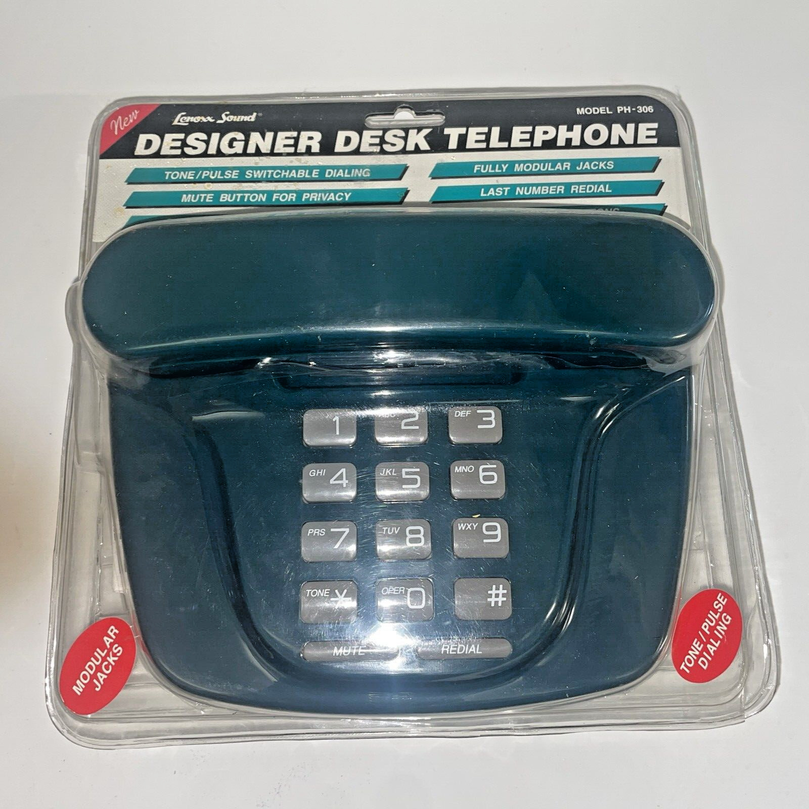 Vintage 1990's Lenoxx Sound Designer Desk Telephone PH-306 New Sealed Dark Green