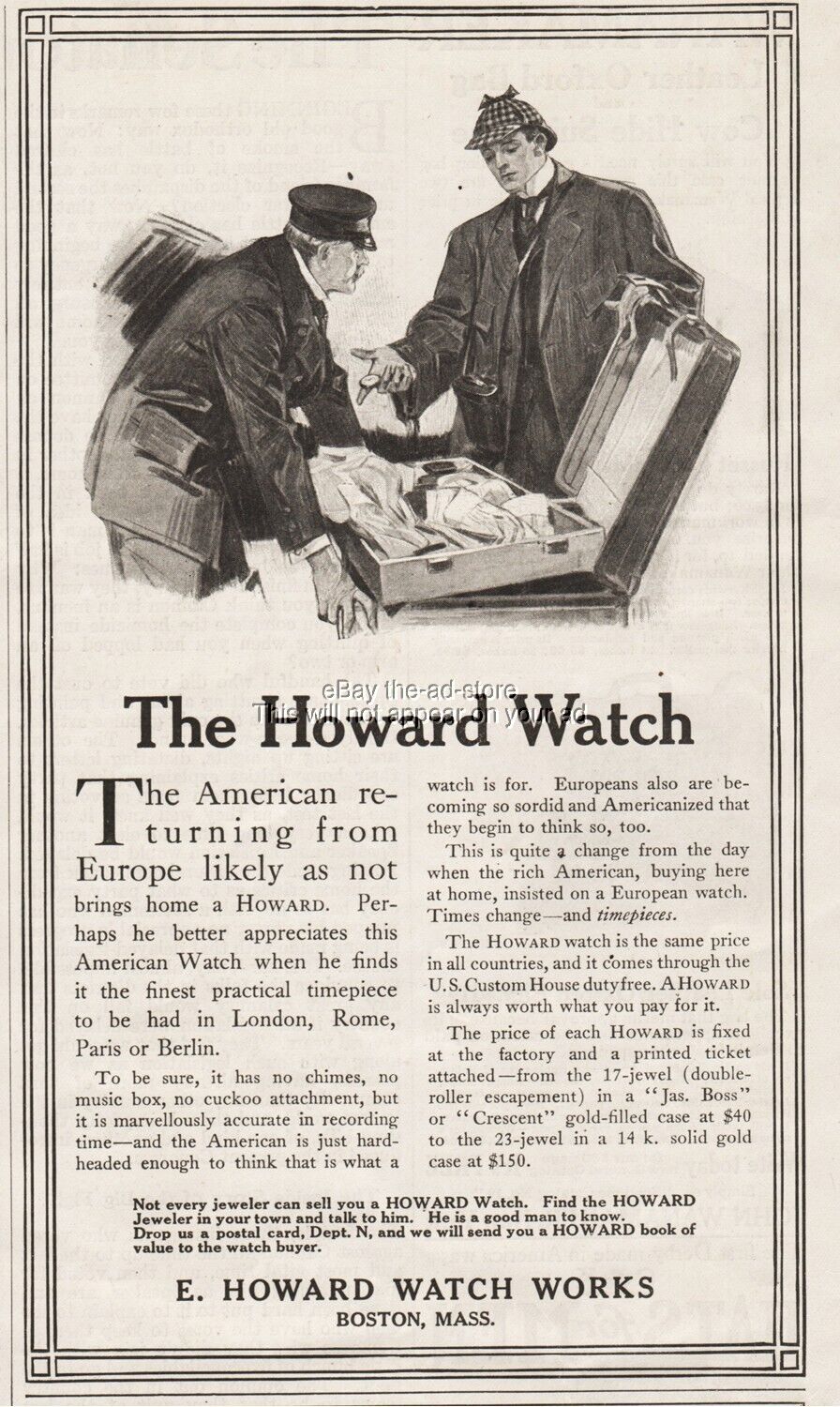 1910 Howard Watch Co Boston MA US Customs House Vintage Pocket Watch Print Ad