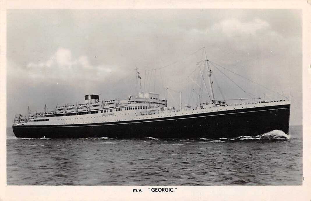 MV GEORGIC AT SEA ~ WHITE STAR SHIP LINE, REAL PHOTO PC ~ used Paquebot 1952