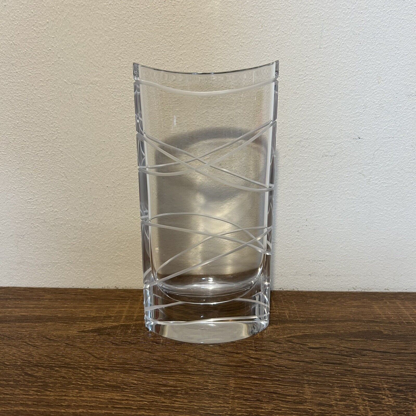Nambe Crystal Glass Vase Oval Karim Rashid Motis Modern Design 8in Etched Mark