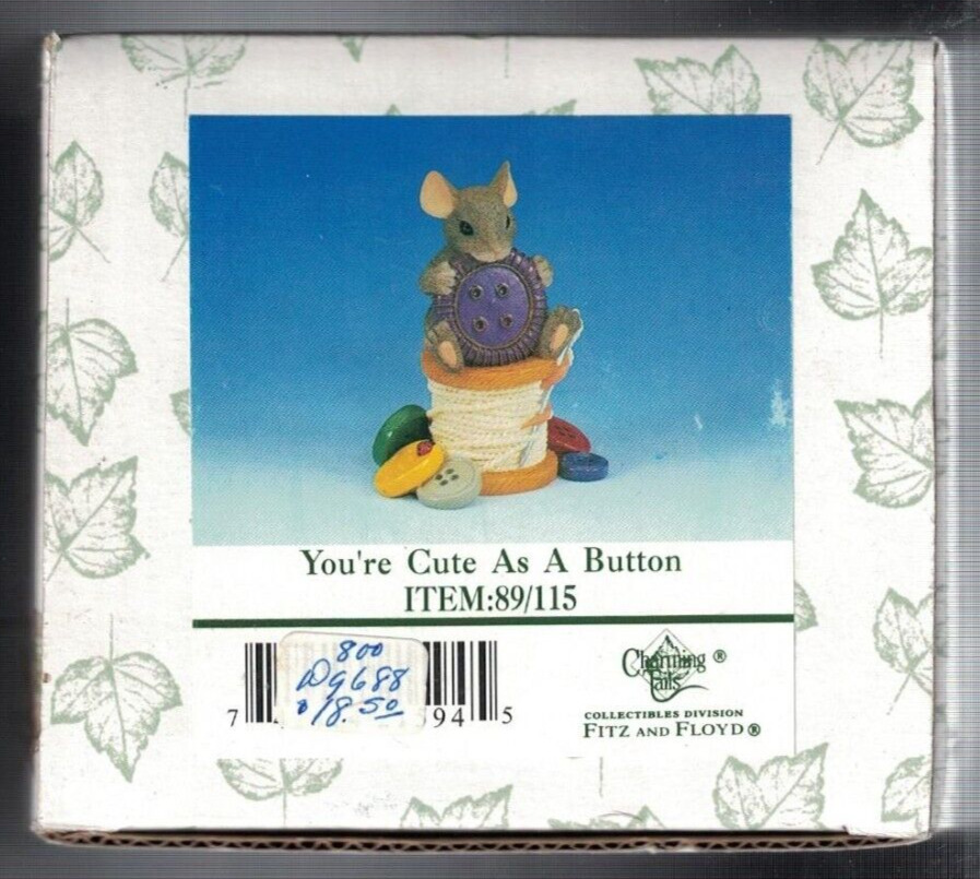 FITZ AND FLOYD CHARMING TAILS YOU\'RE AS CUTE AS A BUTTON #89/115 MINT IN BOX