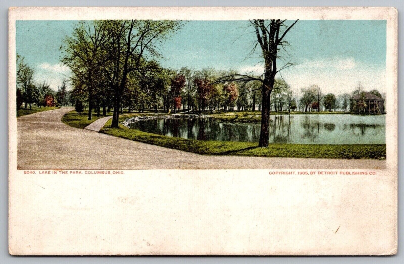 Lake Park Columbus Ohio Street View Lakefront Reflections Vintage UNP Postcard