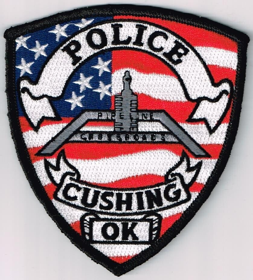 Cushing Police, Oklahoma patch - grey (NOT white) pipelines in the center