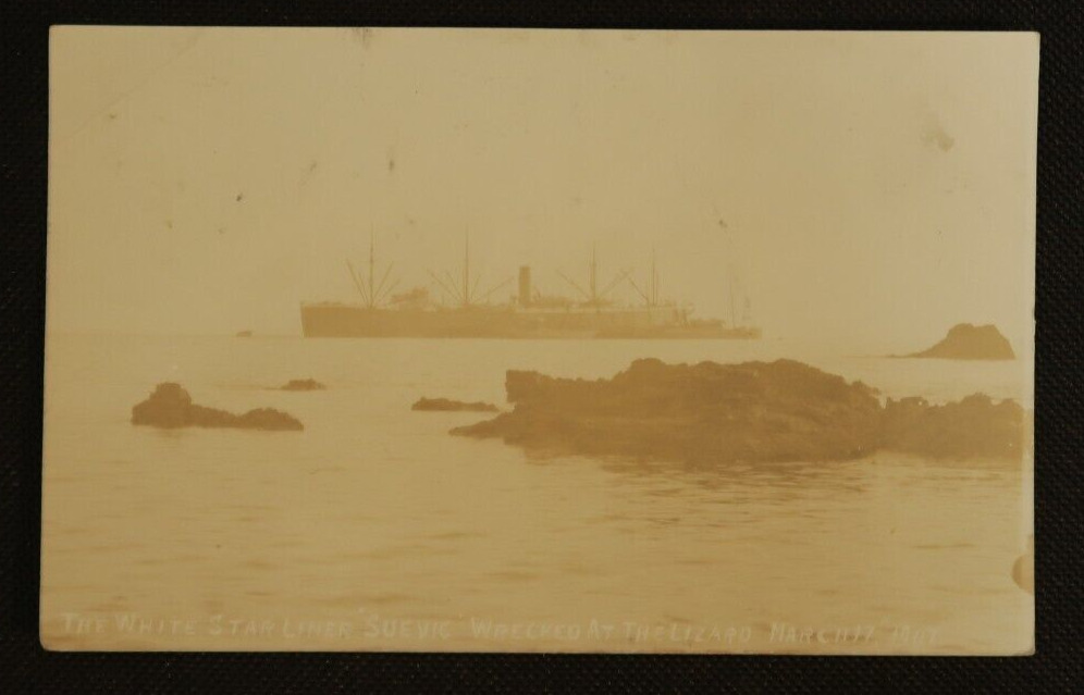 1907 The White Star Liner Suevic Wrecked at Lizard Rocks Postcard RPPC Photo