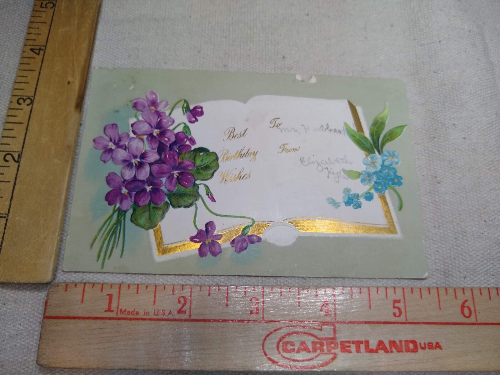 Postcard - Embossed Flowers Print - Greeting Card - Best Birthday Wishes