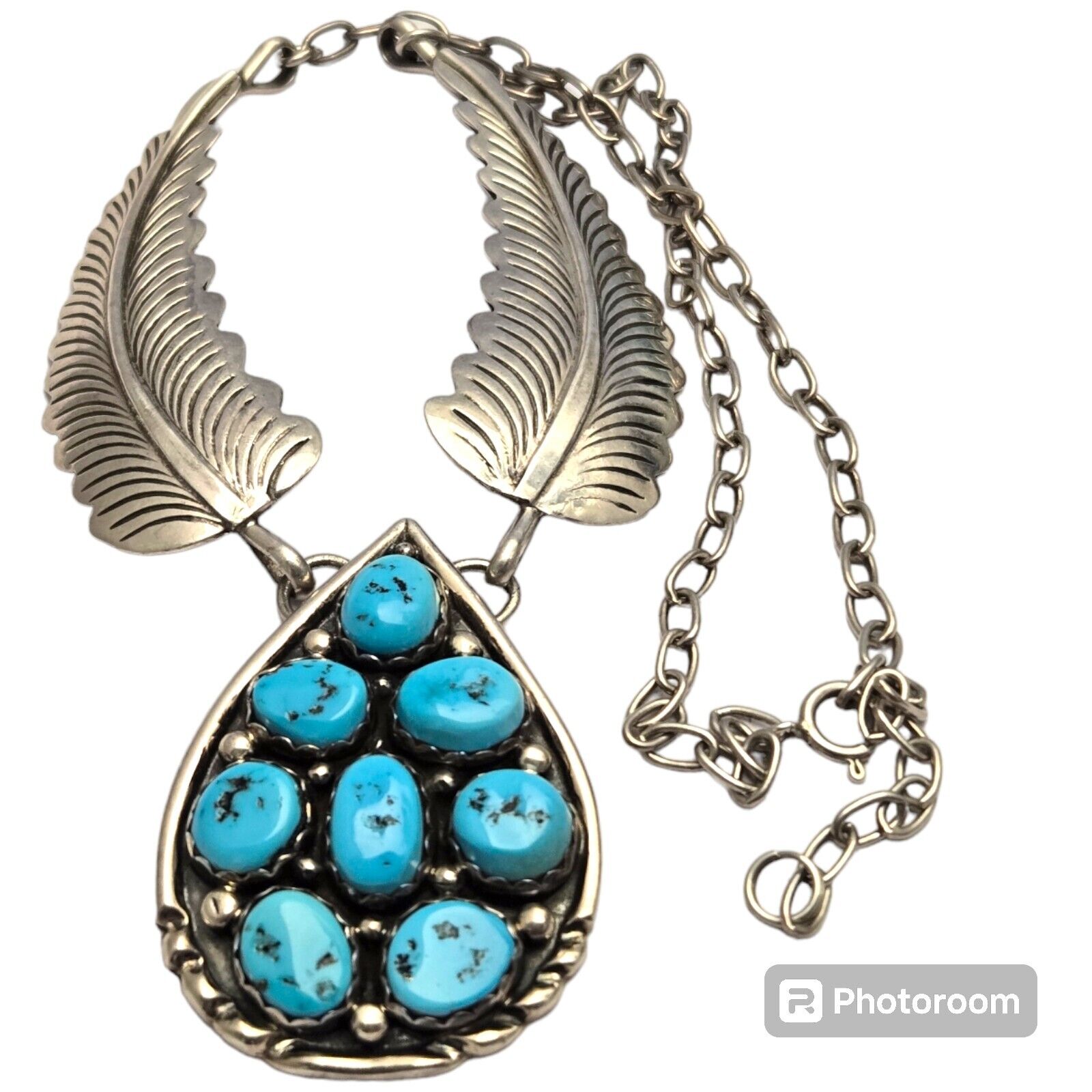Mesmerizing VINTAGE NAVAJO Kingman TURQUOISE CLUSTER STERLING SILVER NECKLACE 