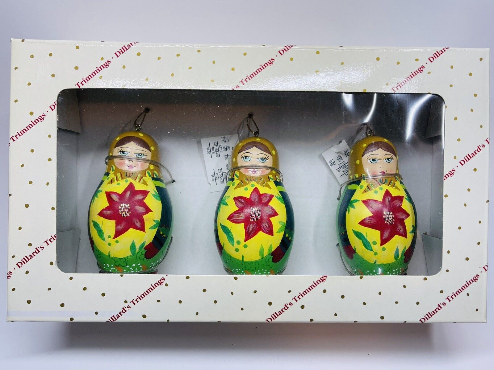 Russian Doll Xmas Ornament Set Of 3 Resin Holiday Girl Figures Dillards Trimming