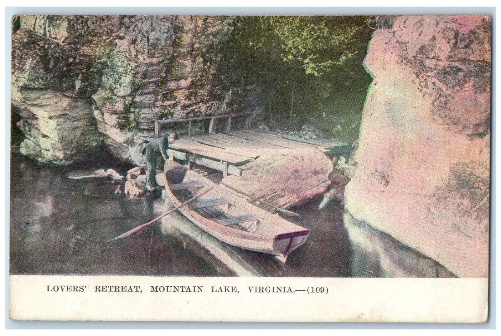 1909 Lover\'s Retreat Boat Scene Mountain Lake Virginia VA Antique Postcard