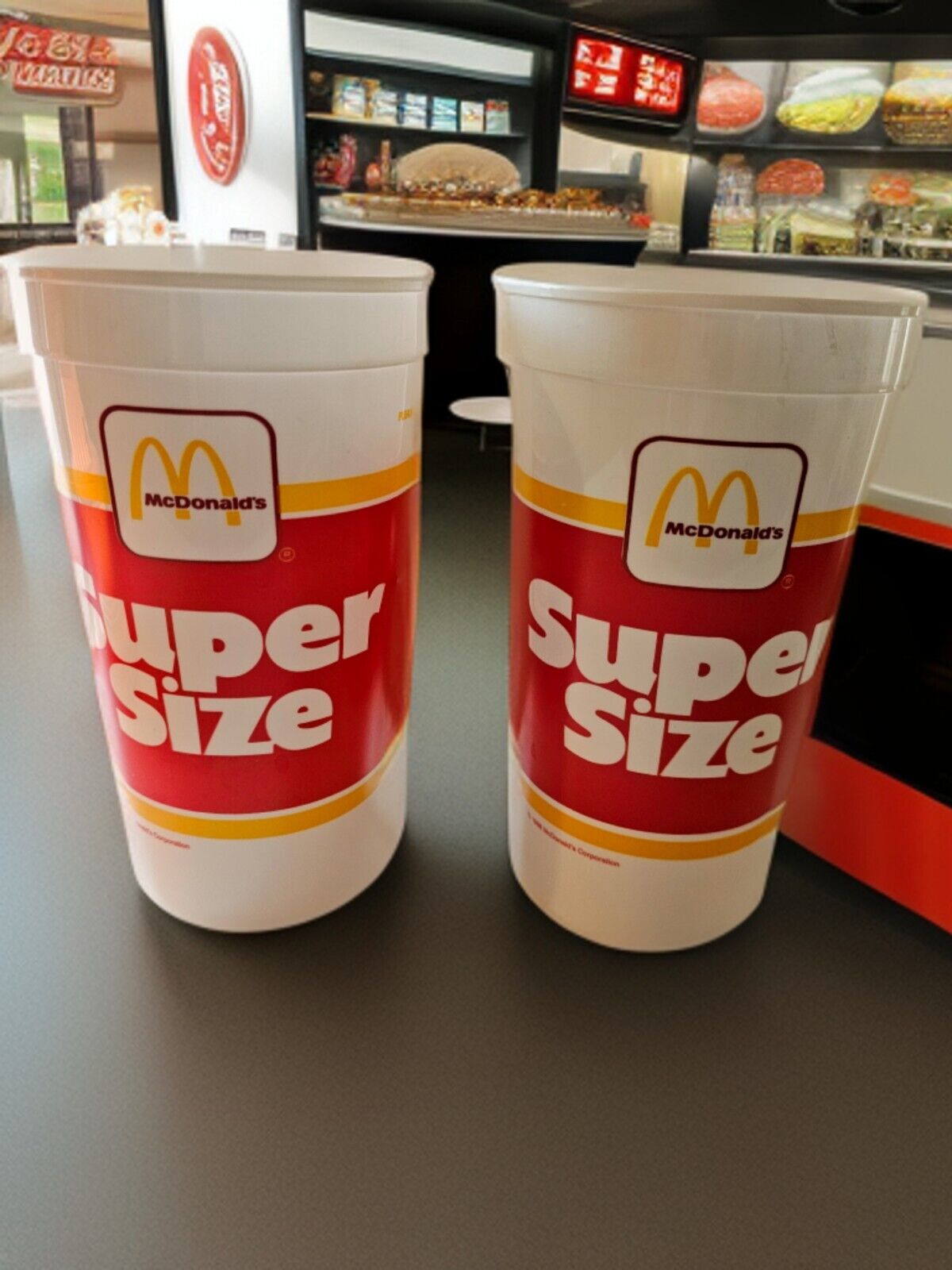 Vintage 1988 McDonalds Super Size Plastic Cups Set Of Two 