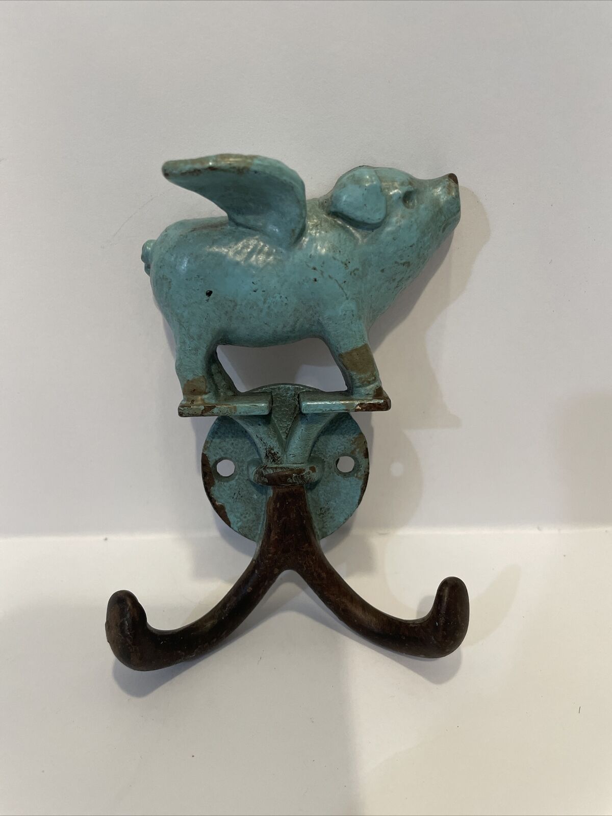Adorable Cast Iron Flying Pig Wall Hook 4” tall x 3\
