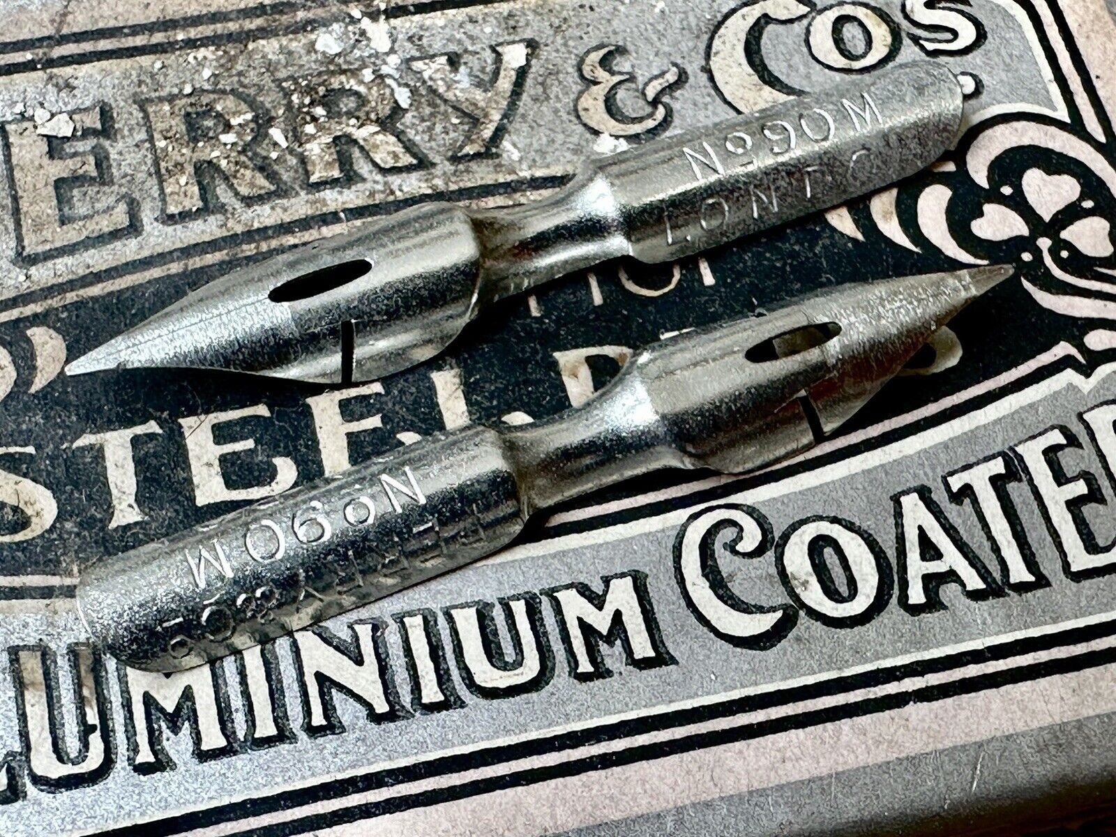 Two Vintage Perry & Co Aluminum Coated No. 90 EF Extra Fine Flex Dip Pen Nibs