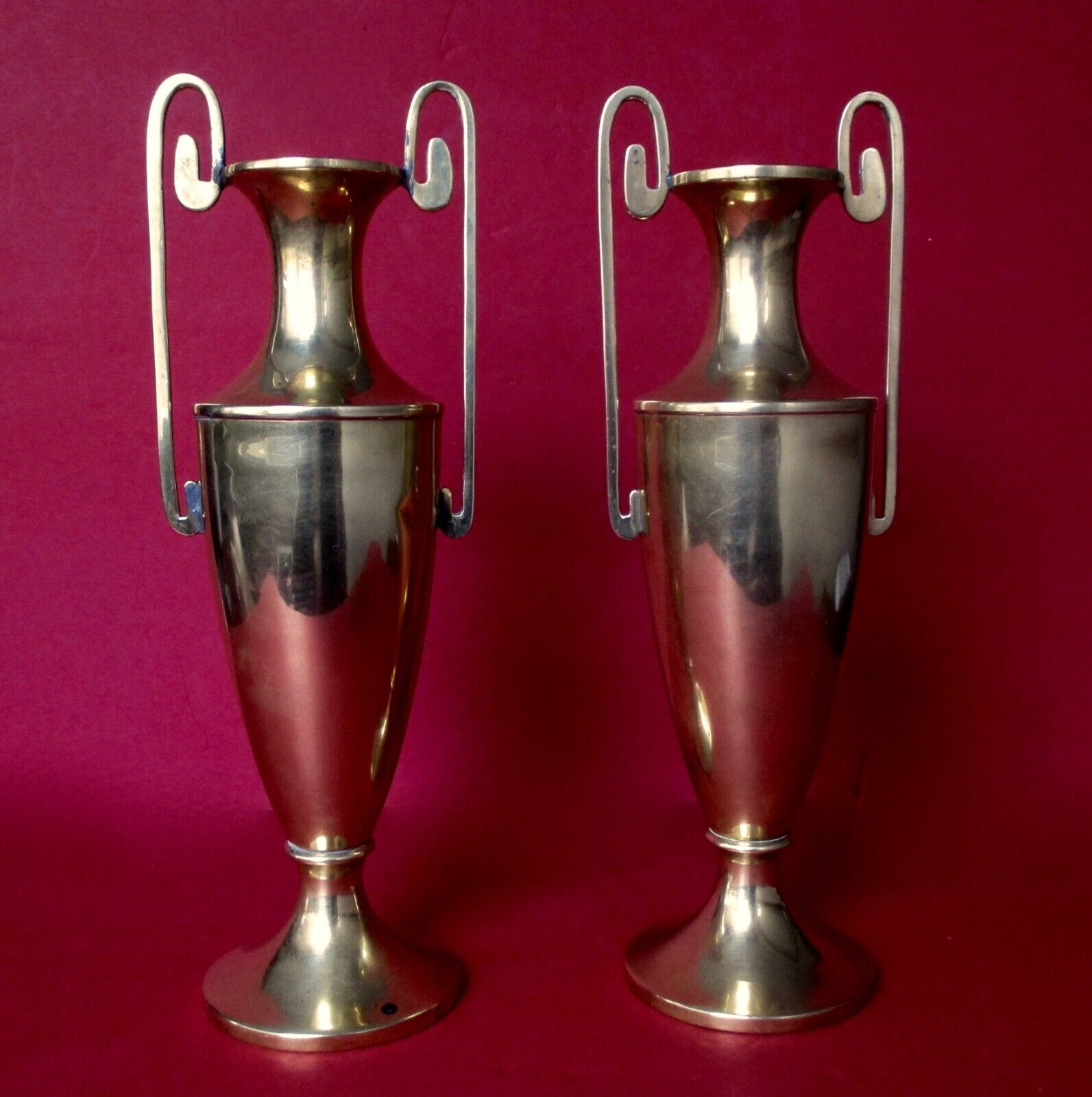 Vintage Pair of 11-Inch Brass Vases With Handles