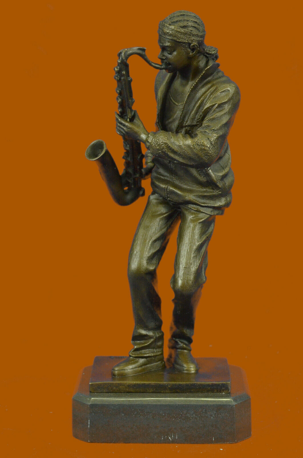 Art Decor Handcrafted Sax Saxophone Player Bronze Masterpiece Marble Decorative