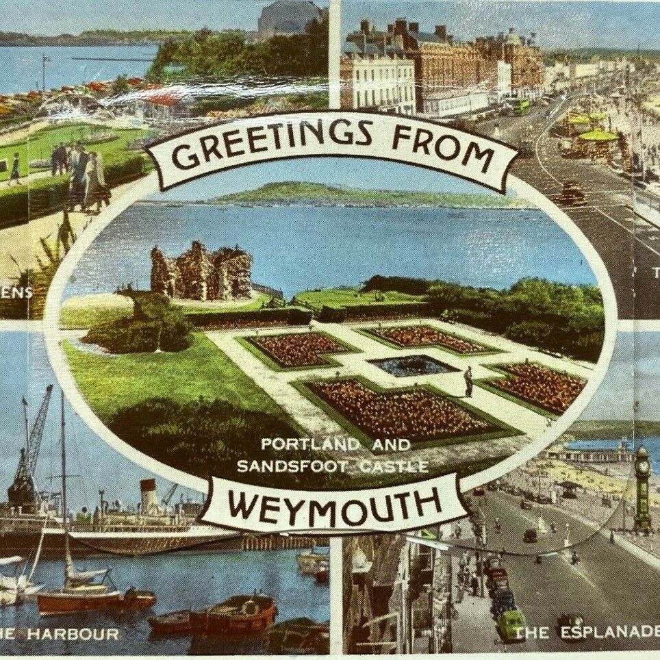 Vintage 1950s Portland Sandsfoot Castle Esplanade Weymouth Folding Postcard