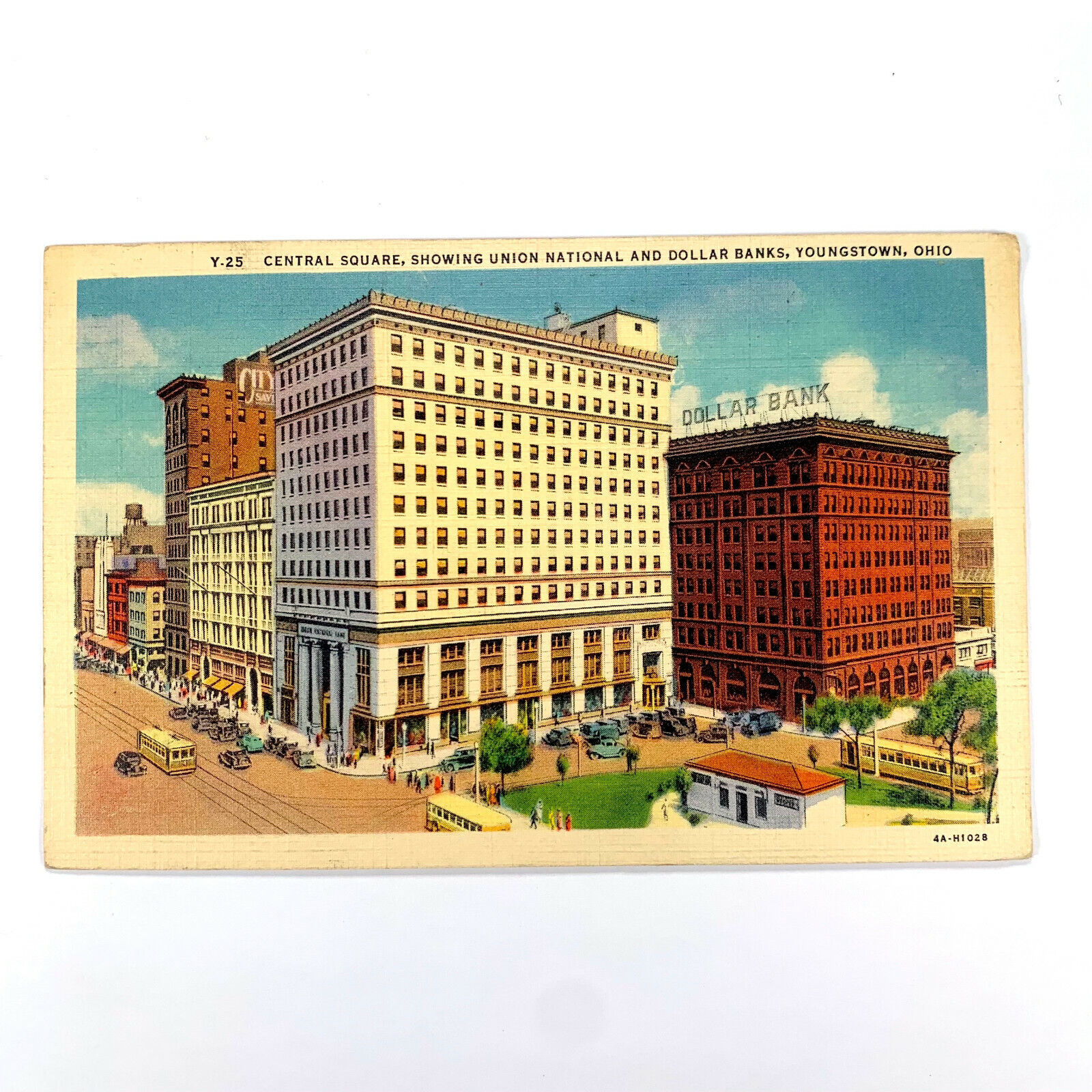 Postcard Ohio Youngstown OH Central Square Plaza Buildings 1940s Posted Linen