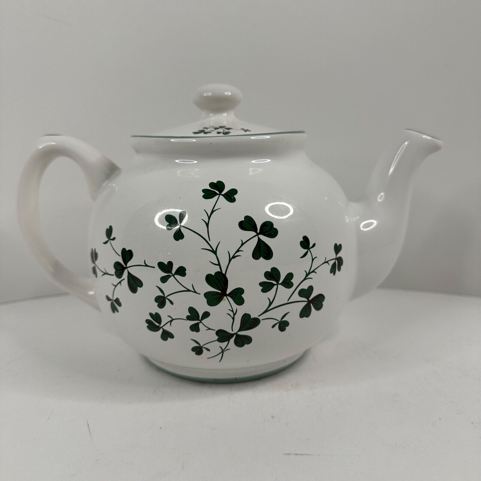 Clover Shamrock White Porcelain Teapot Bewley Irish Imports