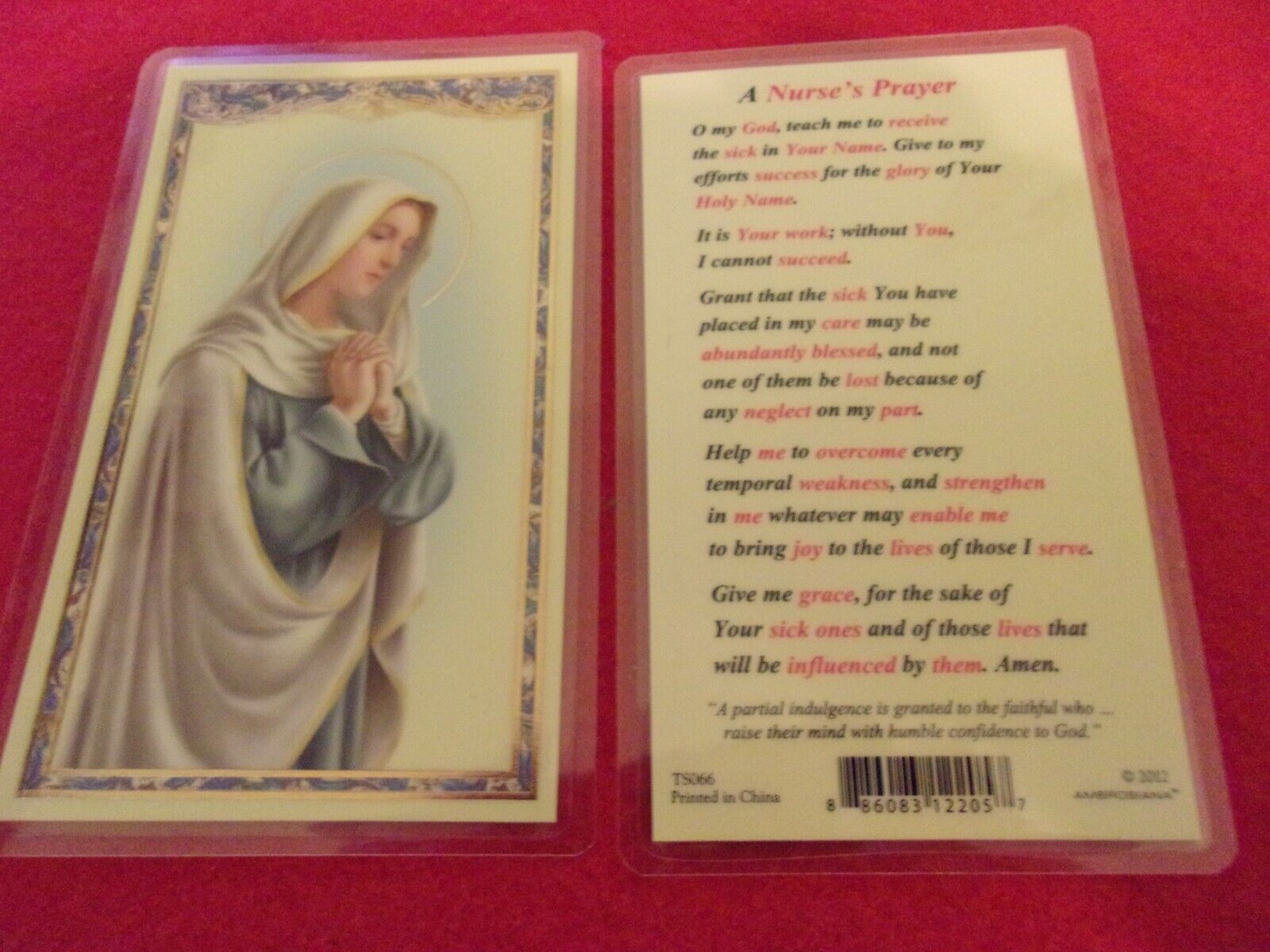 A NURSE\'S PRAYER LAMINIATED HOLY PRAYER CARD