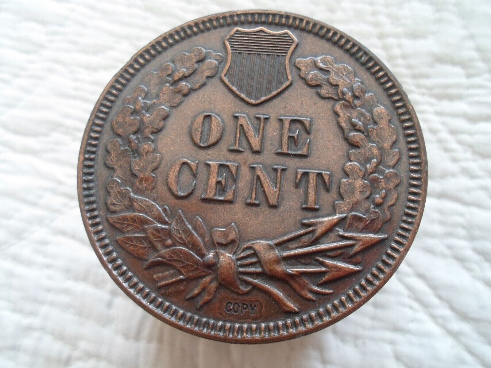 VINTAGE 1877 BANK COPY INDIAN HEAD PENNY CENT COIN BANK STACKED RARE 