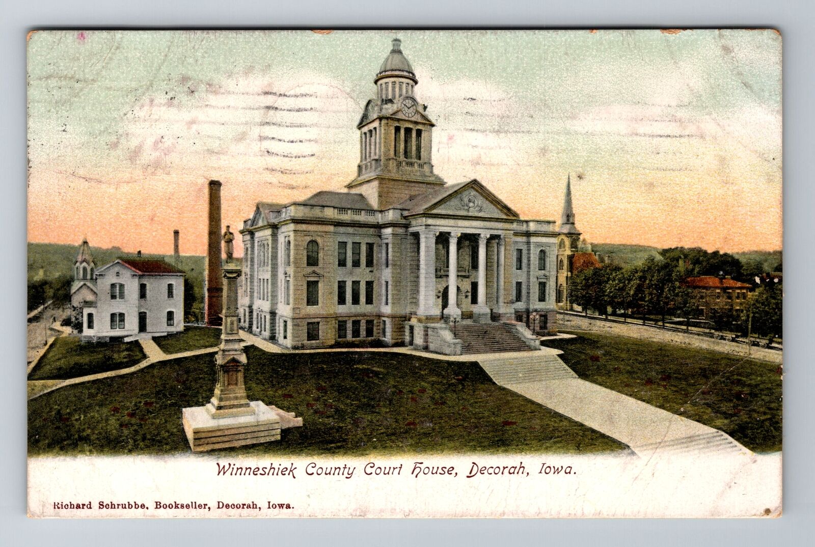 Decorah IA-Iowa, Winneshiek County Court House, Antique, Vintage c1907 Postcard
