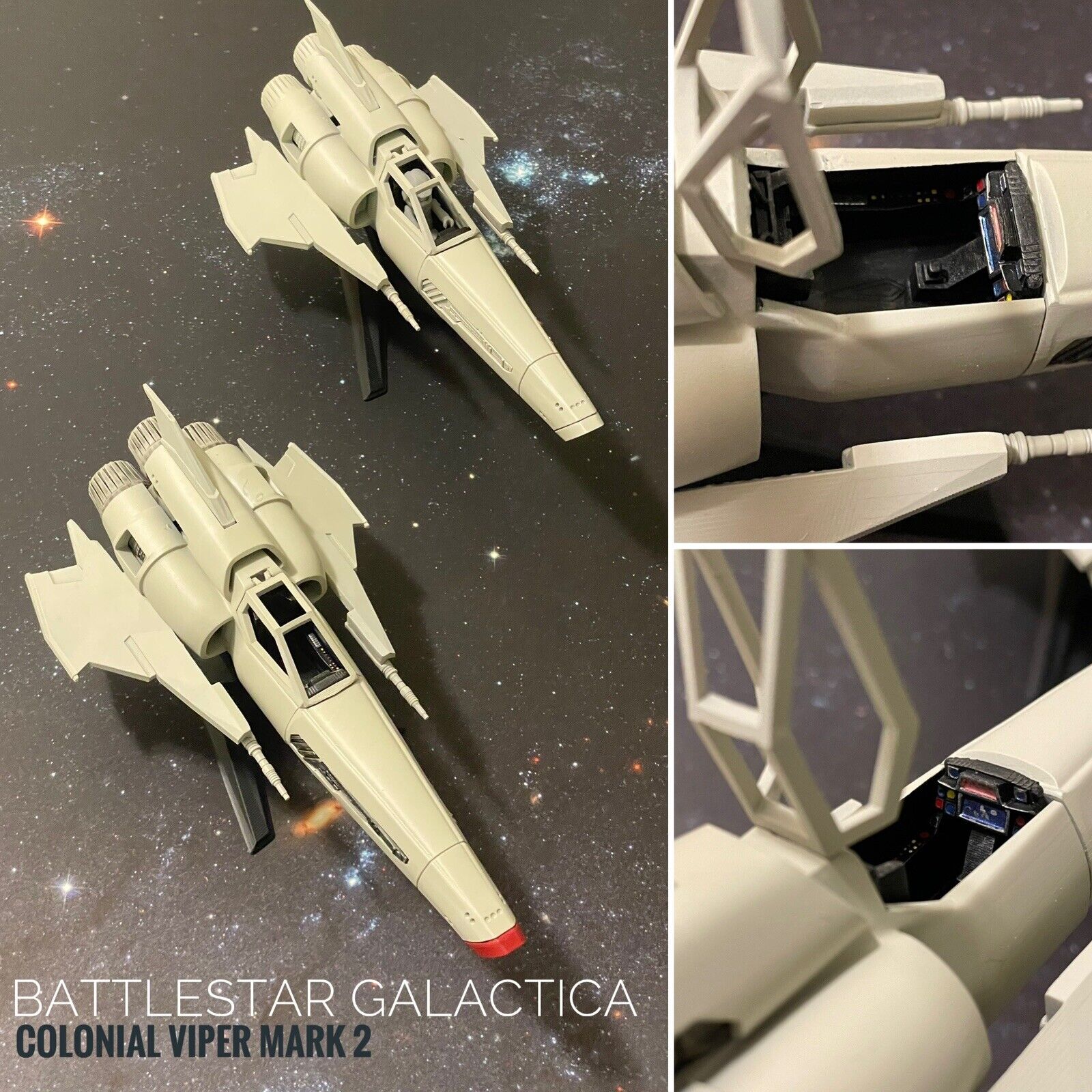 Battlestar Galactica Painted 3D Colonial Viper mark II (MK2) 7” +Apollo/Starbuck