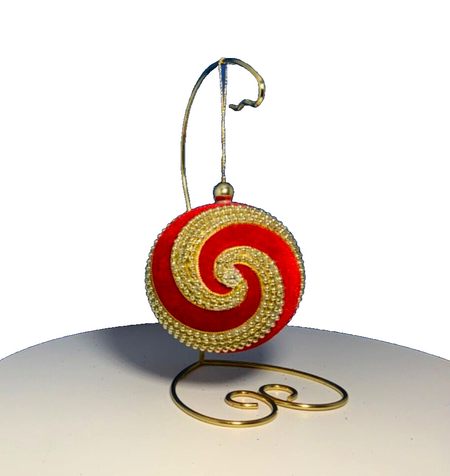 Vintage Handmade Christmas Ornament Felt Ball Gold Beads