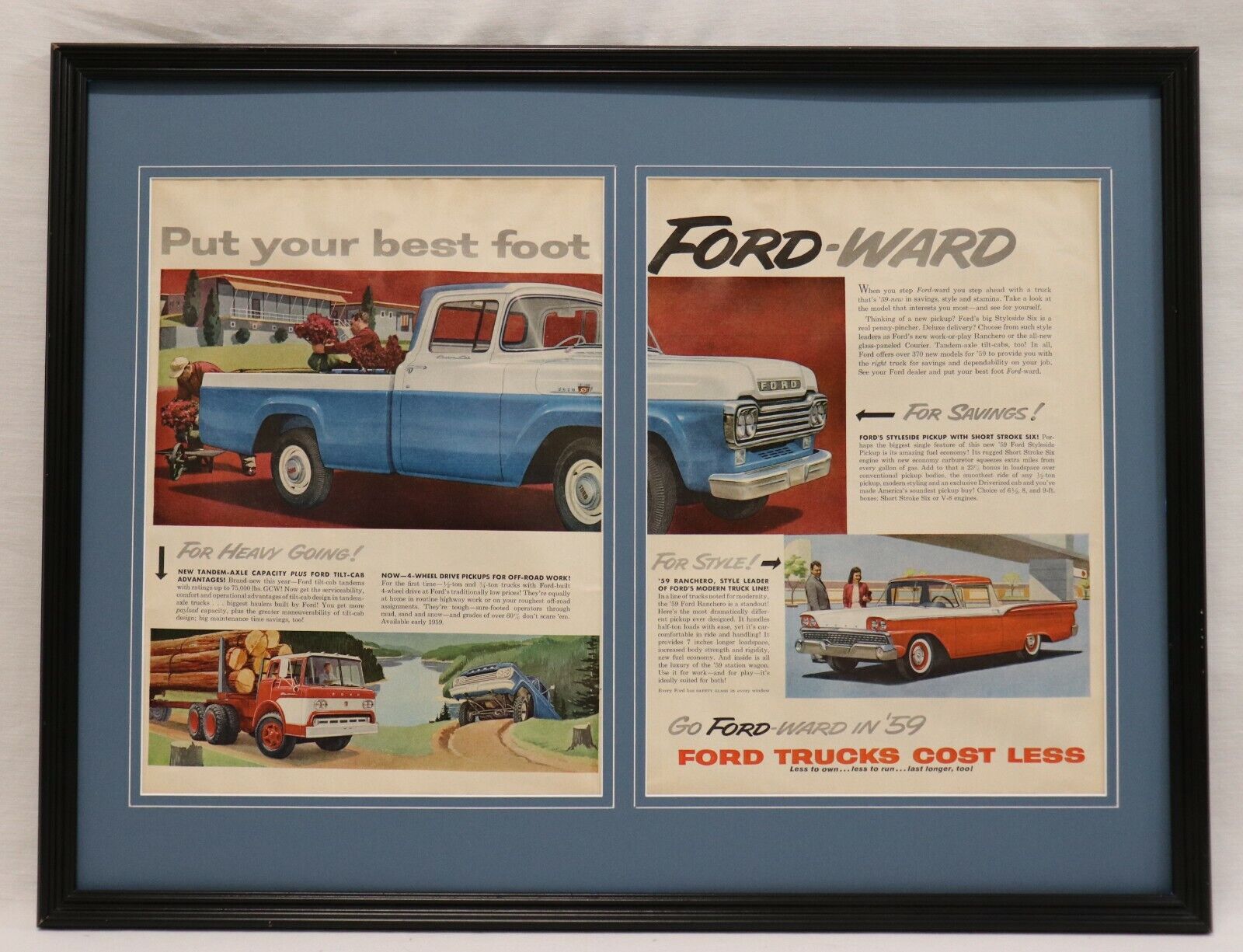 1959 Ford Trucks Framed ORIGINAL 18x24 Advertising Display