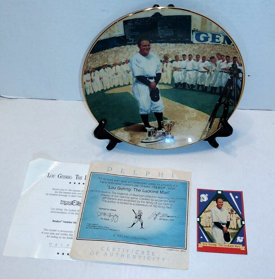 1993 Lou Gehrig: The Luckiest Man Plate by Jeff Barson DELPHI w/ COA + Card 1992