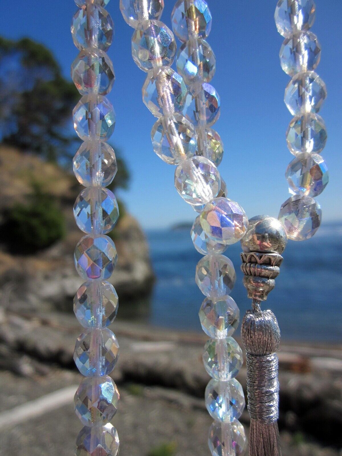 Custom Design Czech Crystal Aurora Borealis Tibetan Buddhist Mala Prayer Beads