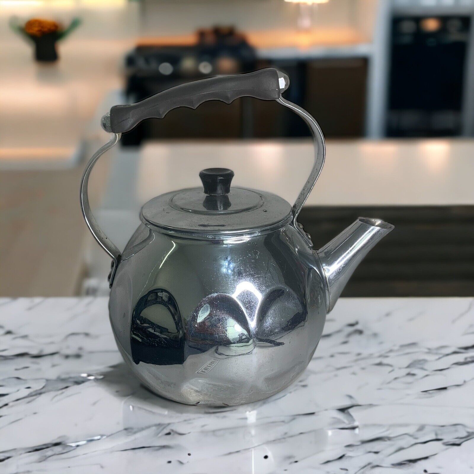 Fabrique En France Kettle Tea Pot Tableware Chrome Metal 1950’s Scalloped Design