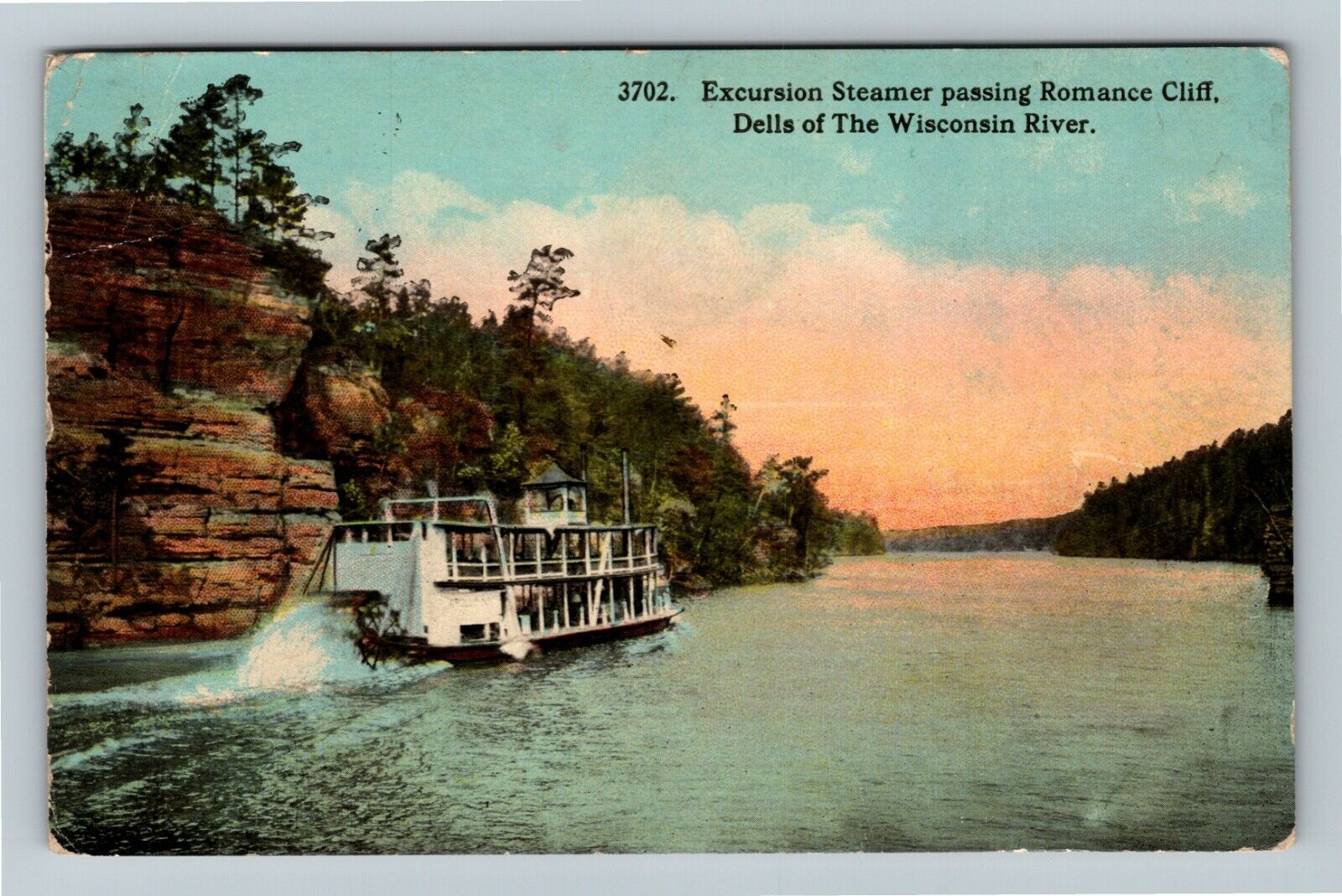 Dells Of Wisconsin WI-Wisconsin Excursion Steamer Romance Cliff Vintage Postcard