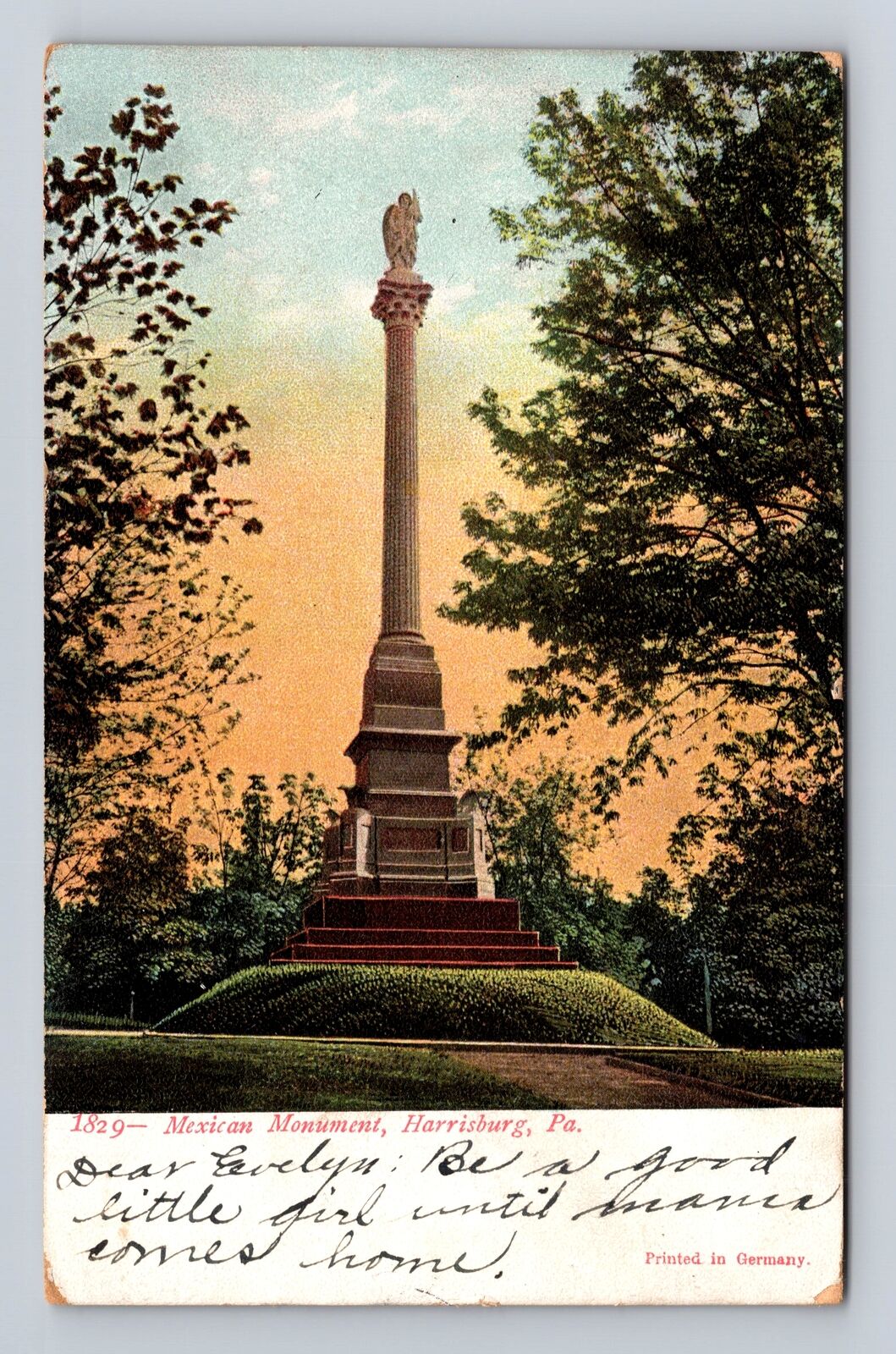Harrisburg PA-Pennsylvania, Mexican Monument, Antique Vintage c1908 Postcard