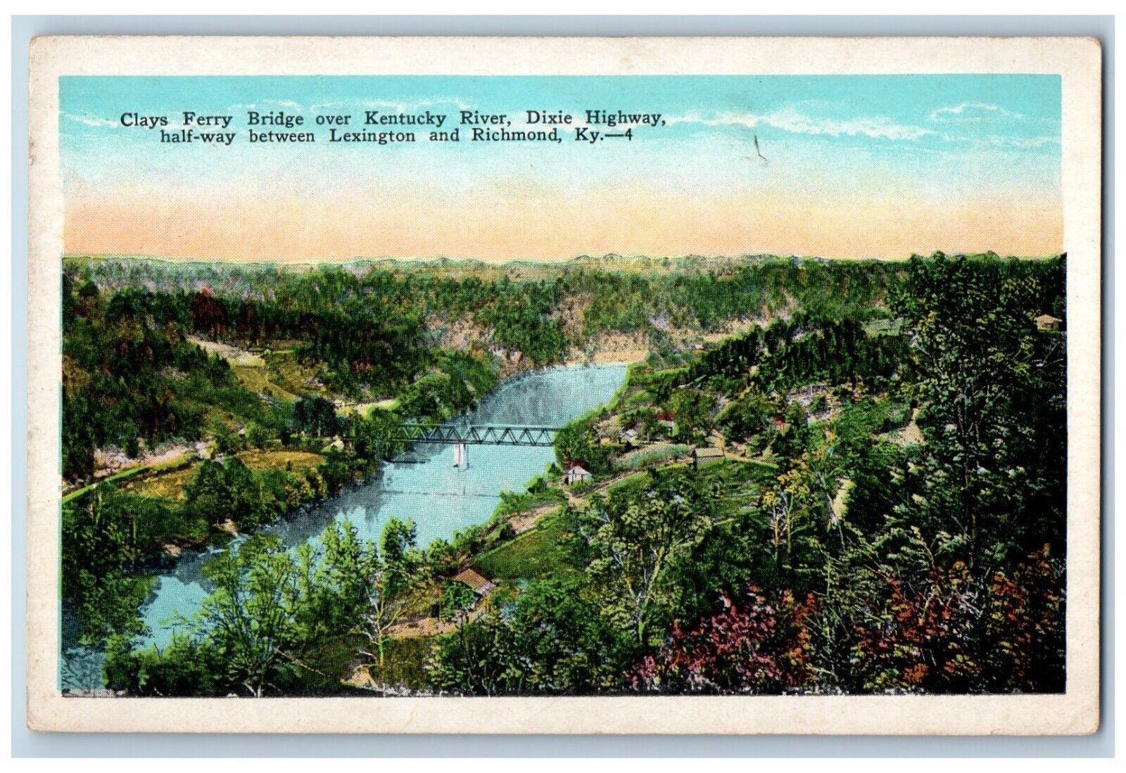 Richmond Kentucky KY Postcard Clays Ferry Bridge Over Kentucky River c1910's