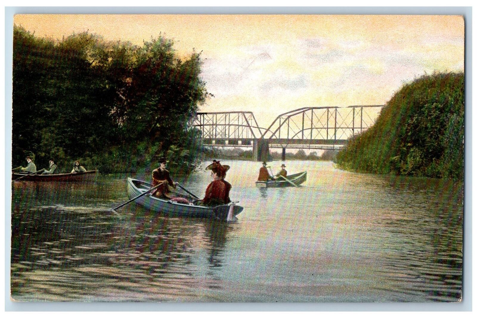 Healdsburg California CA Postcard Boating On Russian River Bridge Scene c1910\'s