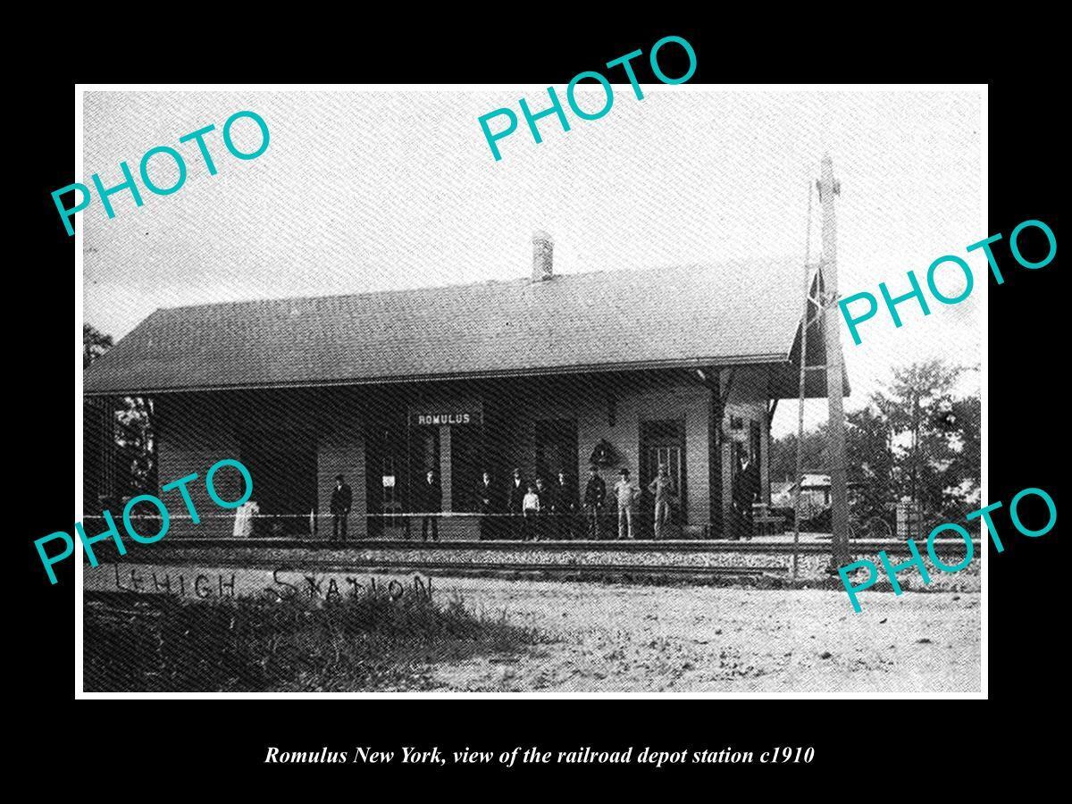 OLD LARGE HISTORIC PHOTO OF ROMULUS NEW YORK THE RAILROAD DEPOT STATION c1910
