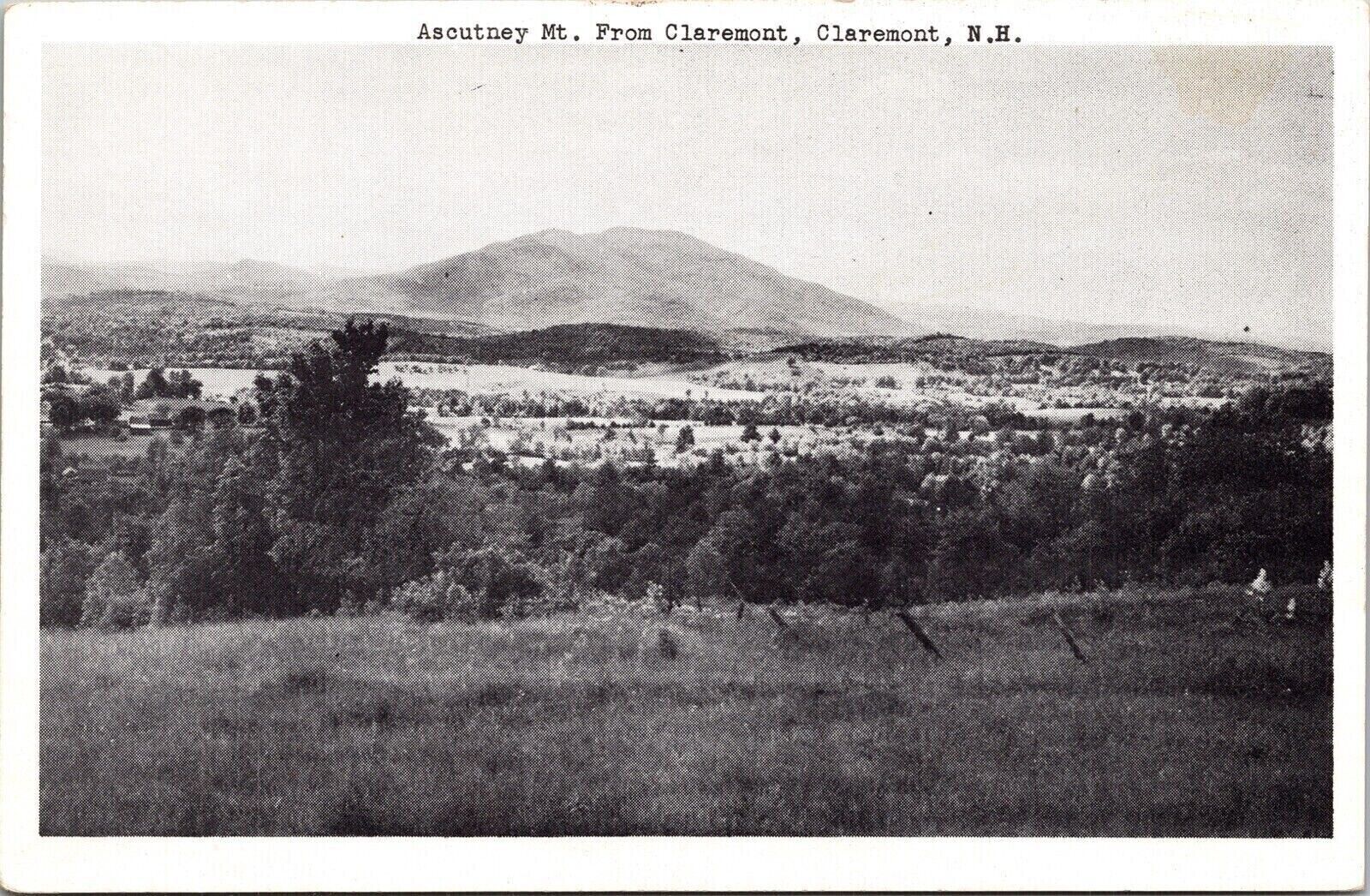 Scenic View Ascutney Mt Claremont New Hampshire NH Black White Postcard Unused