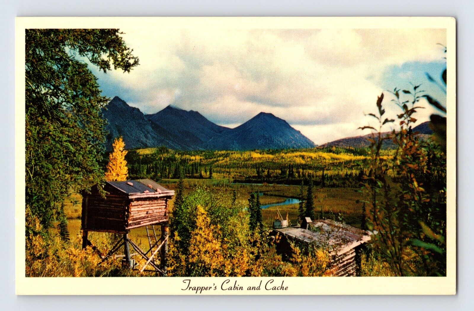 Postcard Alaska Tok AK Yukon Trapper Cabin Cache River 1960s Chrome Unposted